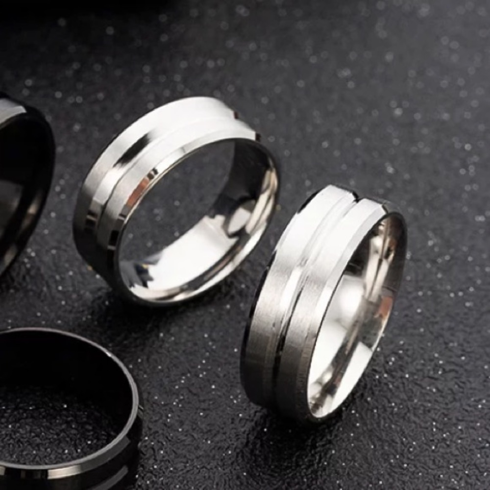 New Charm Matte Groove Women Men Polished Ring - Picture 3 of 3